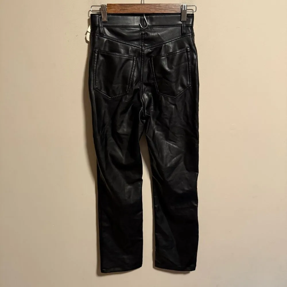 NWT Abercrombie and Fitch The 90’s straight high rise Leather Pant- Size 0 (25S) - Image 4
