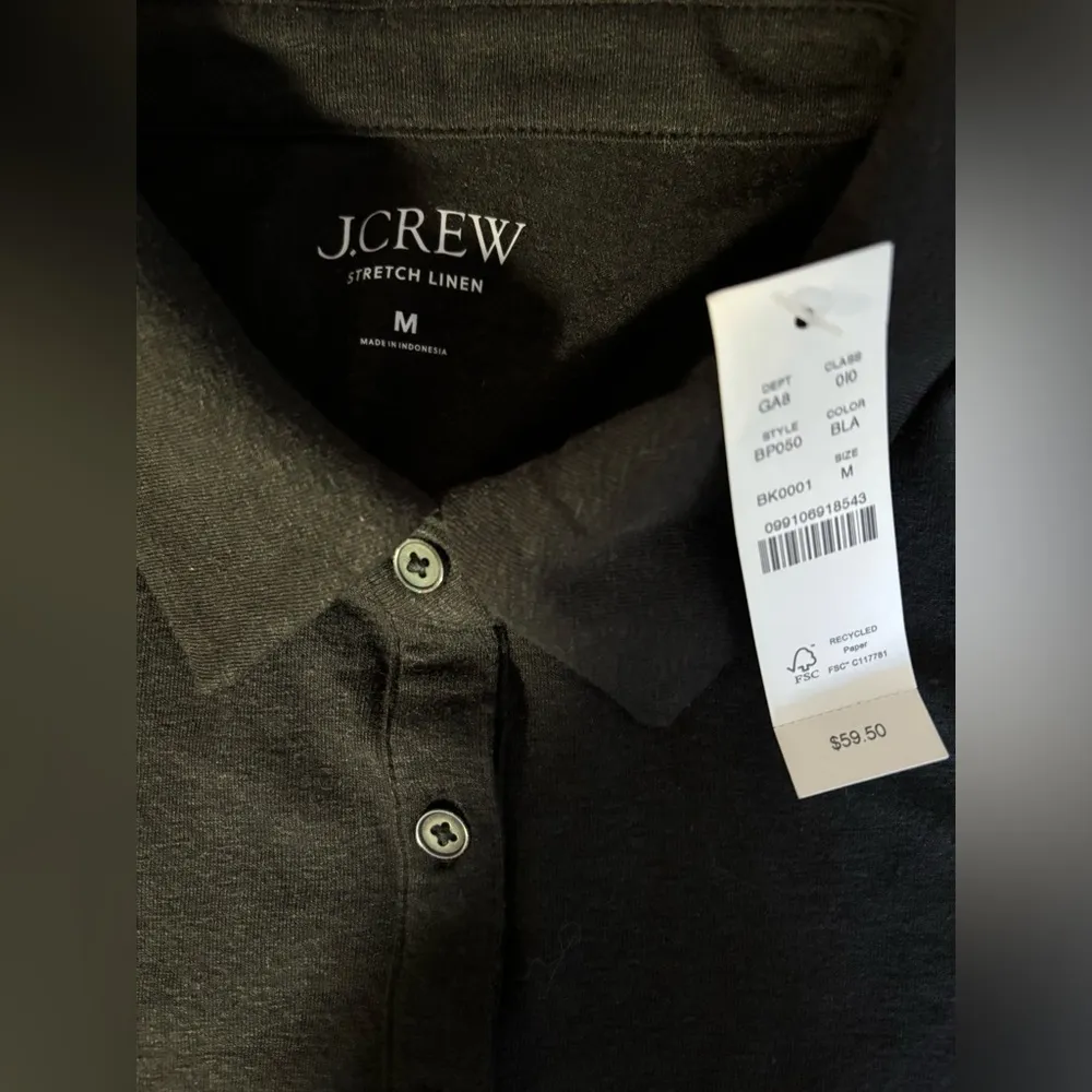 NWT - J. Crew - Black Stretch Linen Polo Shirt (M) - Image 5