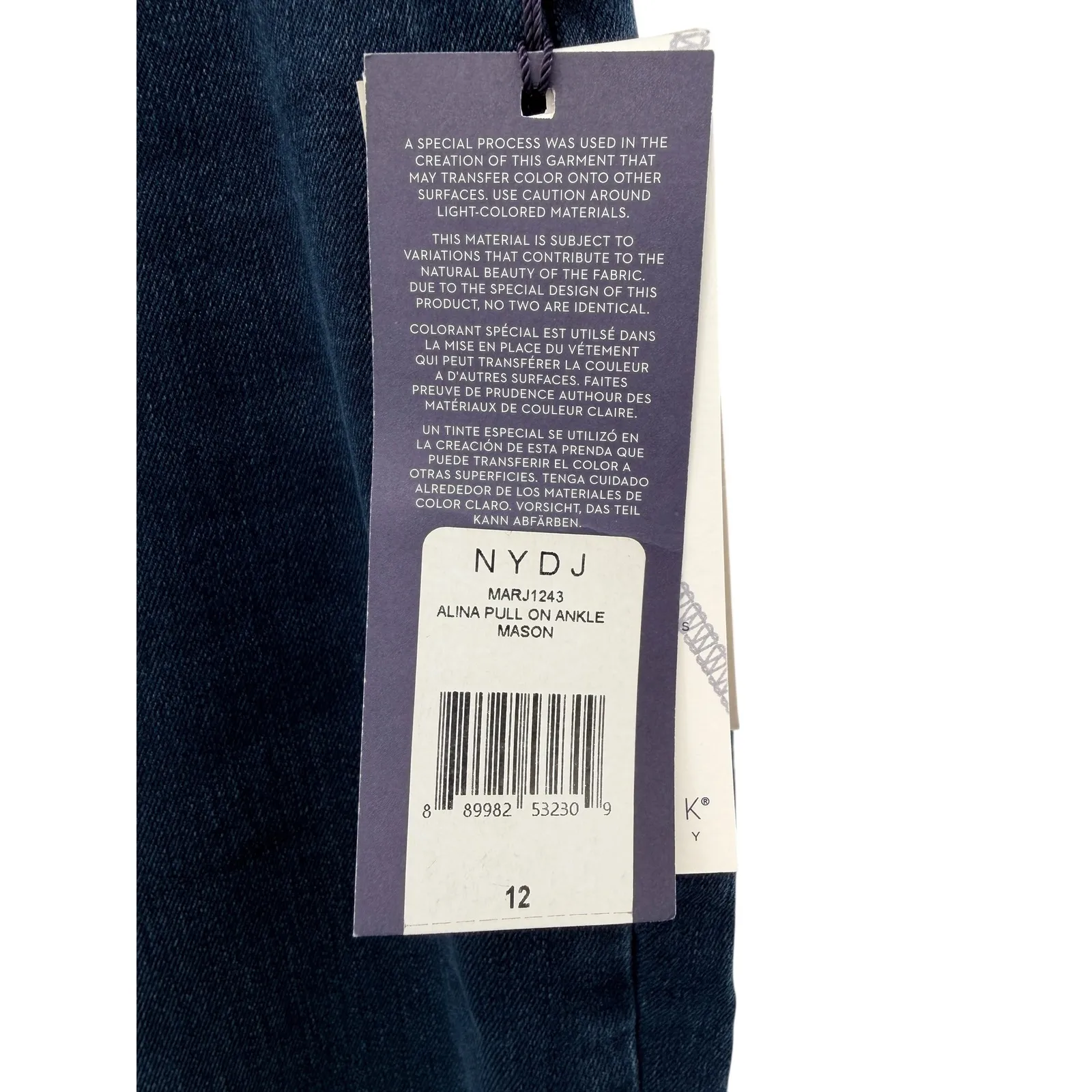 NYDJ Alina Pull-On Ankle Skinny Jeans Mason Blue Lift Tuck Denim Stretch 12 NWT - Image 3
