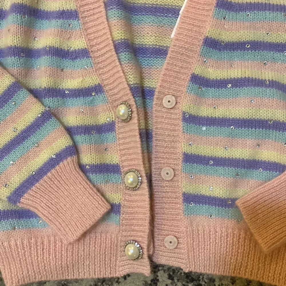 Alessandra Rich Stripe Mohair Knitted Cardigan With Hotfix size 44 - Image 3