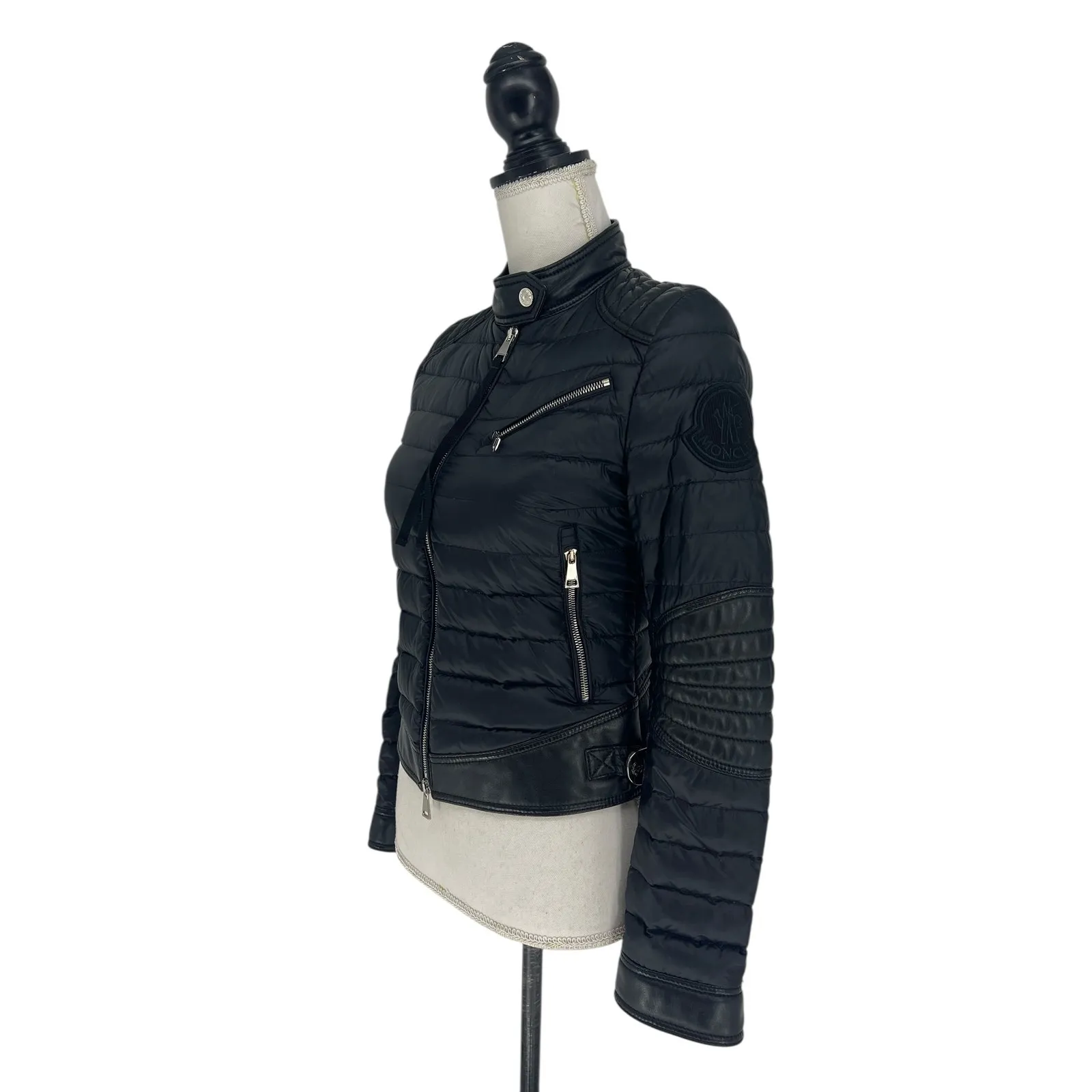 Moncler Citrouille Leather & Down Moto Jacket Size 00 (US XXS) - Image 6