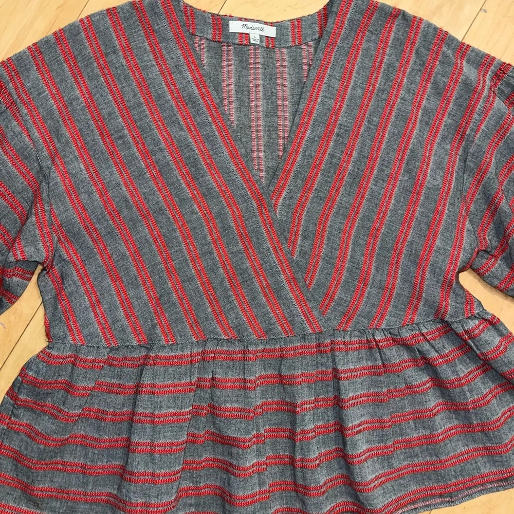 Madewell Striped Bubble-Sleeve Peplum Top large - Image 7