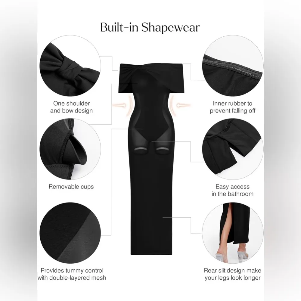 Popilush Off The Shoulder Bodycon Long Maxi Shapewear Formal Dress S $109 Black - Image 8