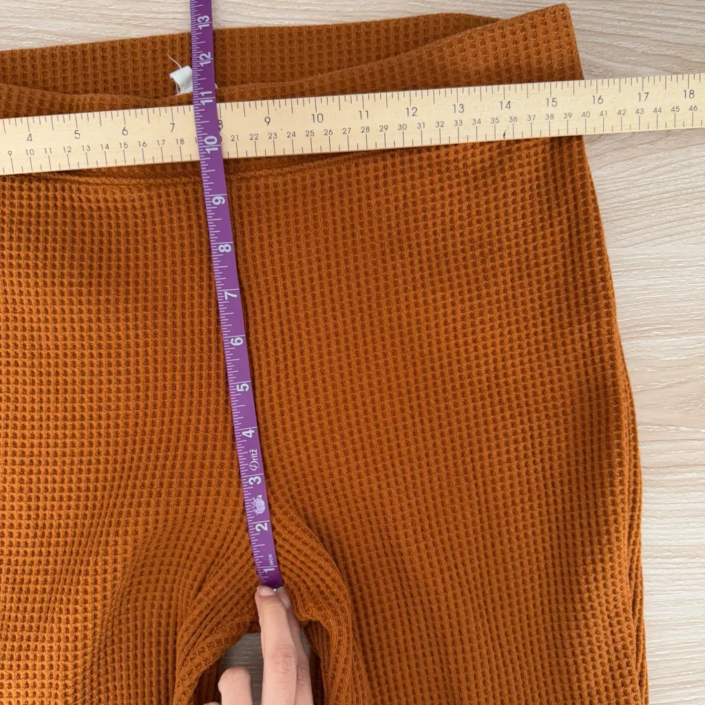 Aerie Large Waffle Knit Flare High Waist Pants Burnt Orange Boho Lounge Comfy - Image 8