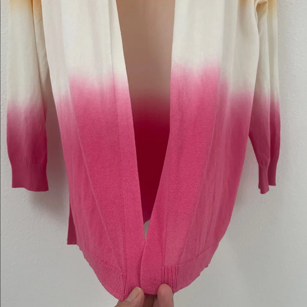 Chico's Vibrant Orange, White and Pink Ombre Knit Long Sleeve Cardigan. Size XL - Image 10