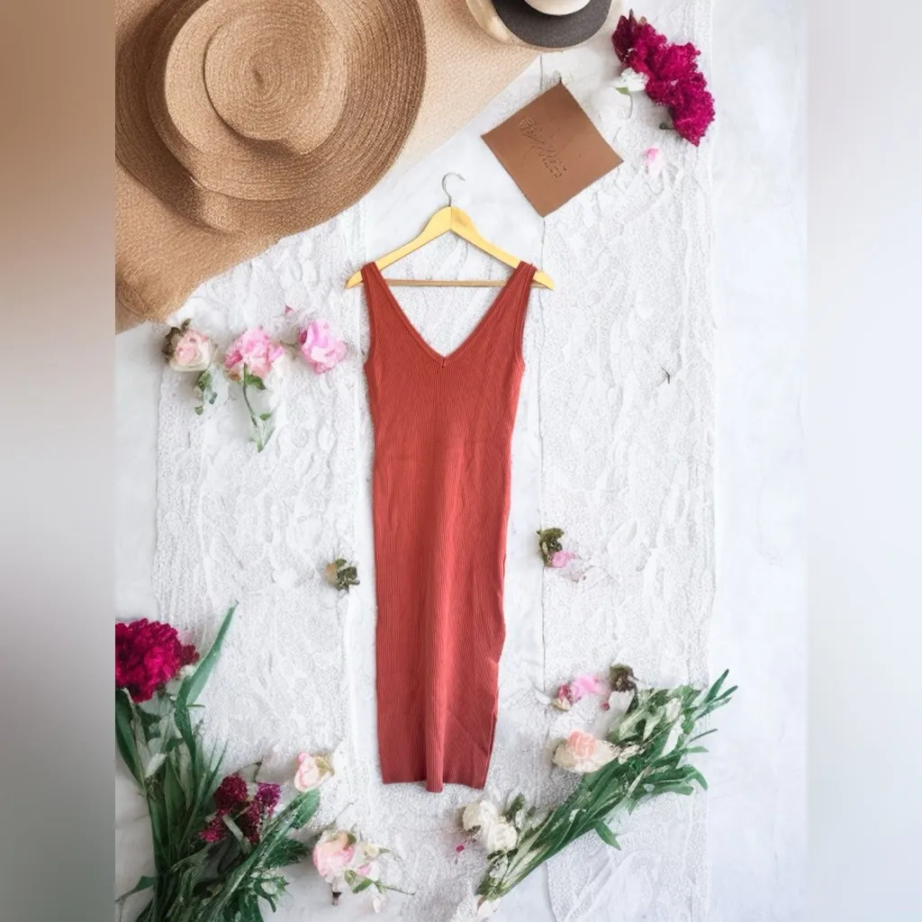 House Of Harlow 1960 In coral Knit Rib Dress Orange Size M - Image 4