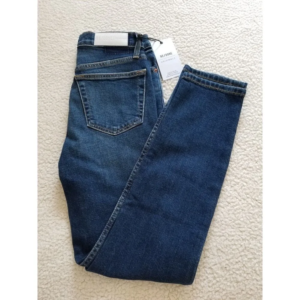 RE/DONE Originals Comfort Stretch High Rise Ankle Crop Midnight Blue Jeans Sz 25 - Image 4
