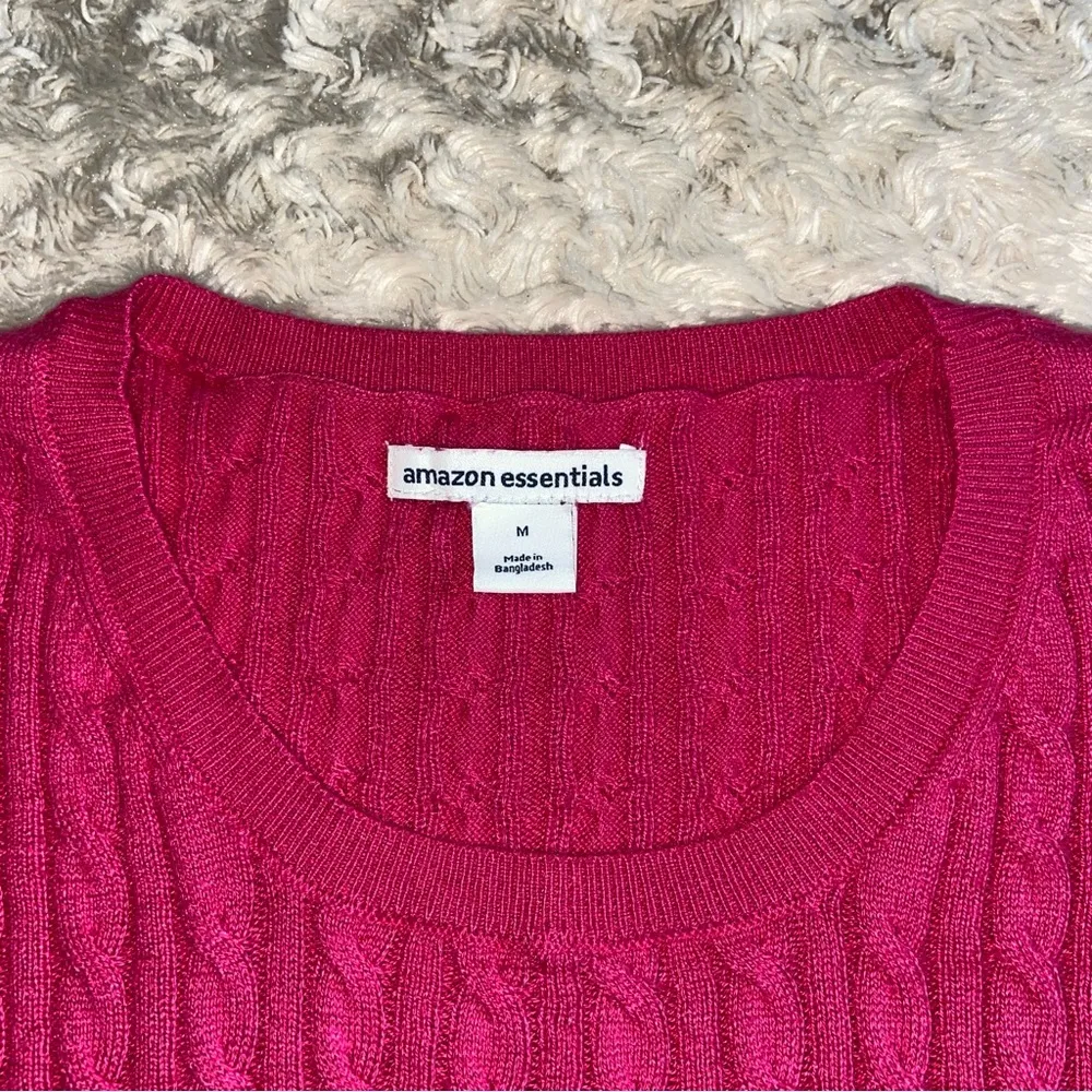 Amazon Essentials Hot Pink Cable Knit Cotton Blend Lightweight Sweater M Medium - Image 5
