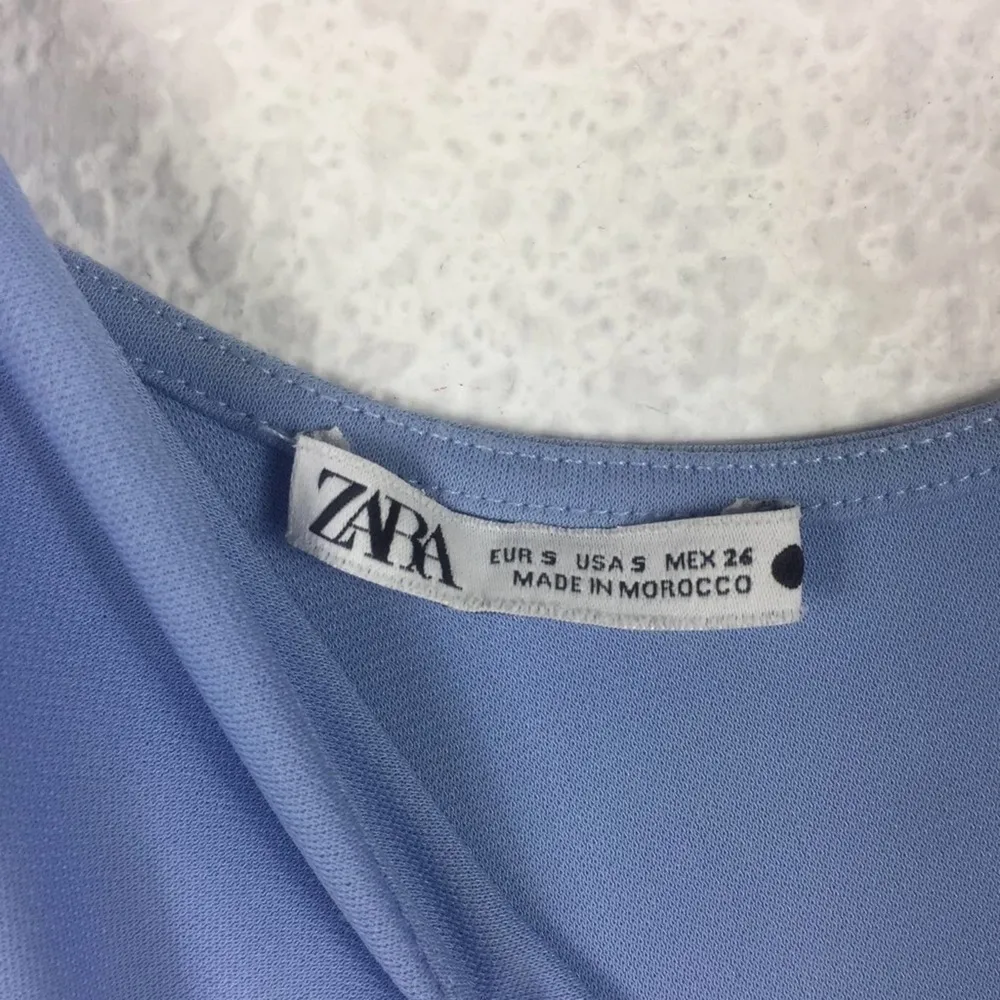 Zara Baby Blue Asymmetric Midi Dress With Drawstring Gathering Size Small - Image 6