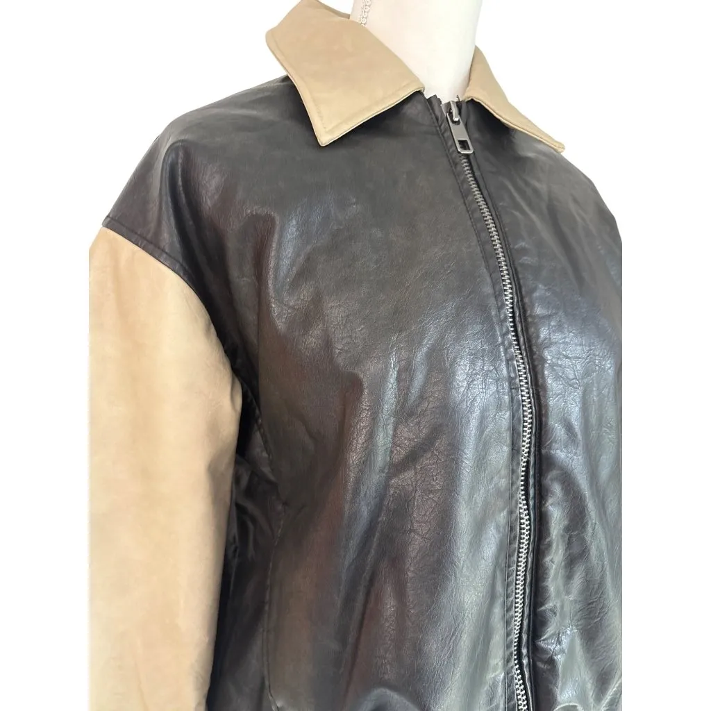 LIONESS Nirvana Bomber in Camel XX-Small New Womens Vegan Faux Leather Jacket - Image 7