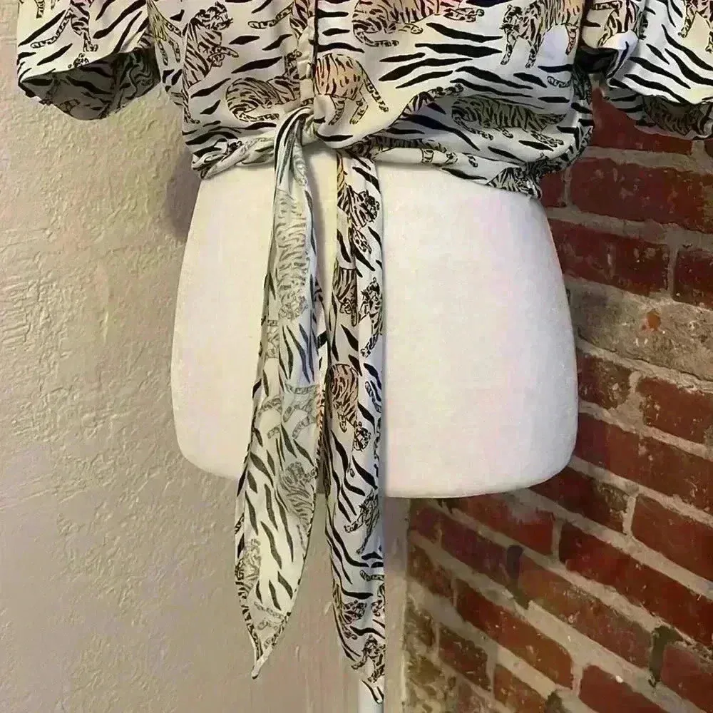 Last chance - Topshop - TIGER & ZEBRA PRINT TIE WAIST CROPPED BLOUSE US 2‎ XS - Image 6
