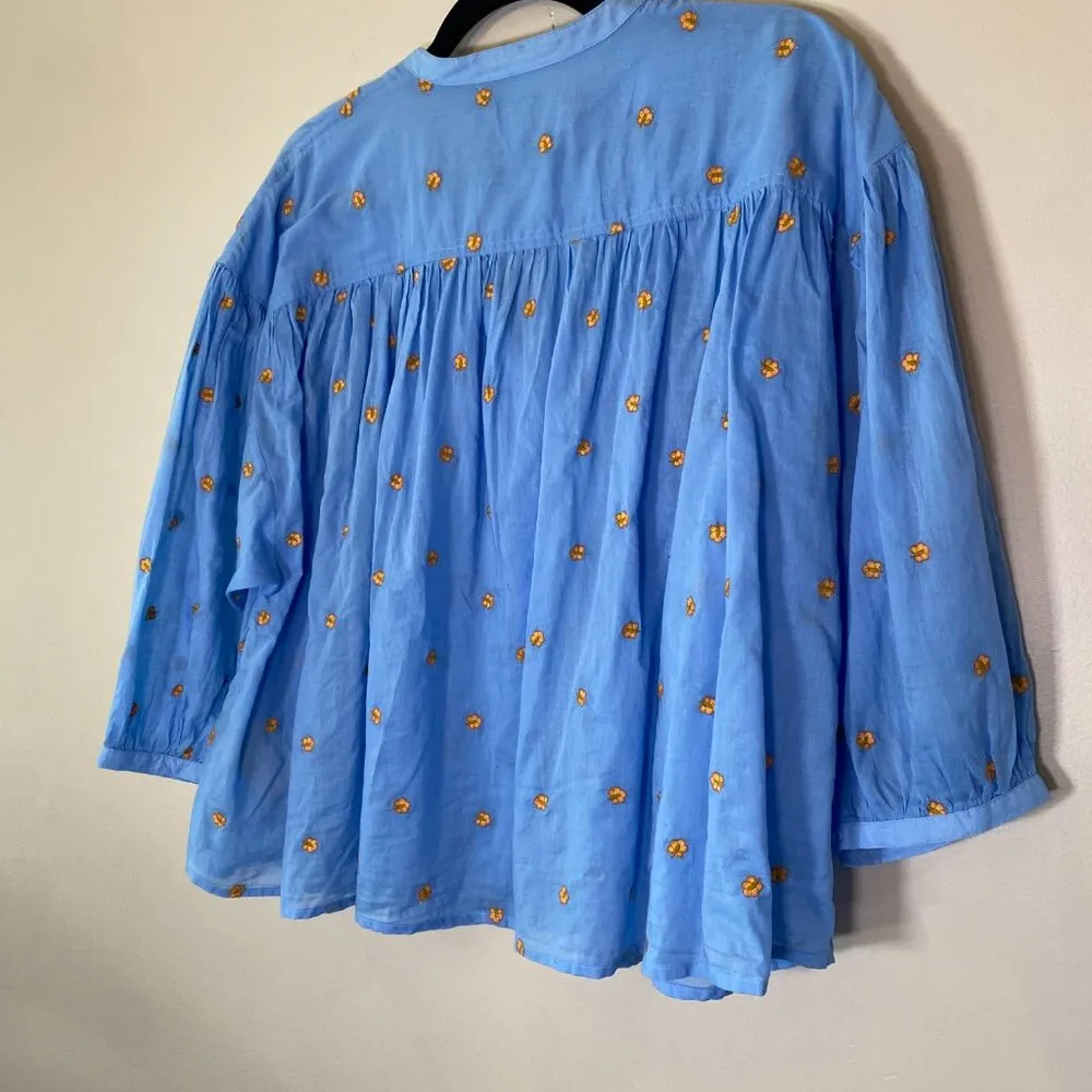 NWT Scotch and Soda Blue Organic Gathered Sleeve Embroidered Blouse - Image 6