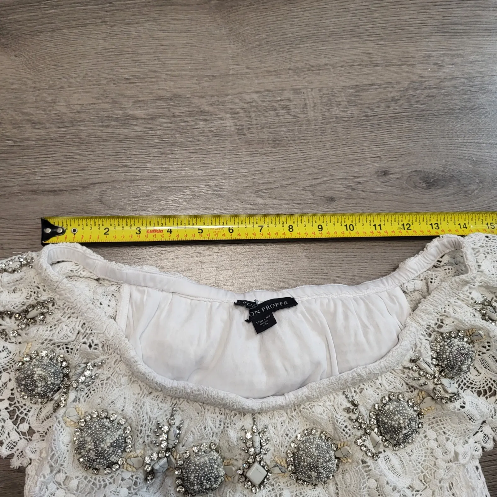 Boston Proper White Lace Beaded Off Shoulder Top Women's XXS Boho Festival - Image 7