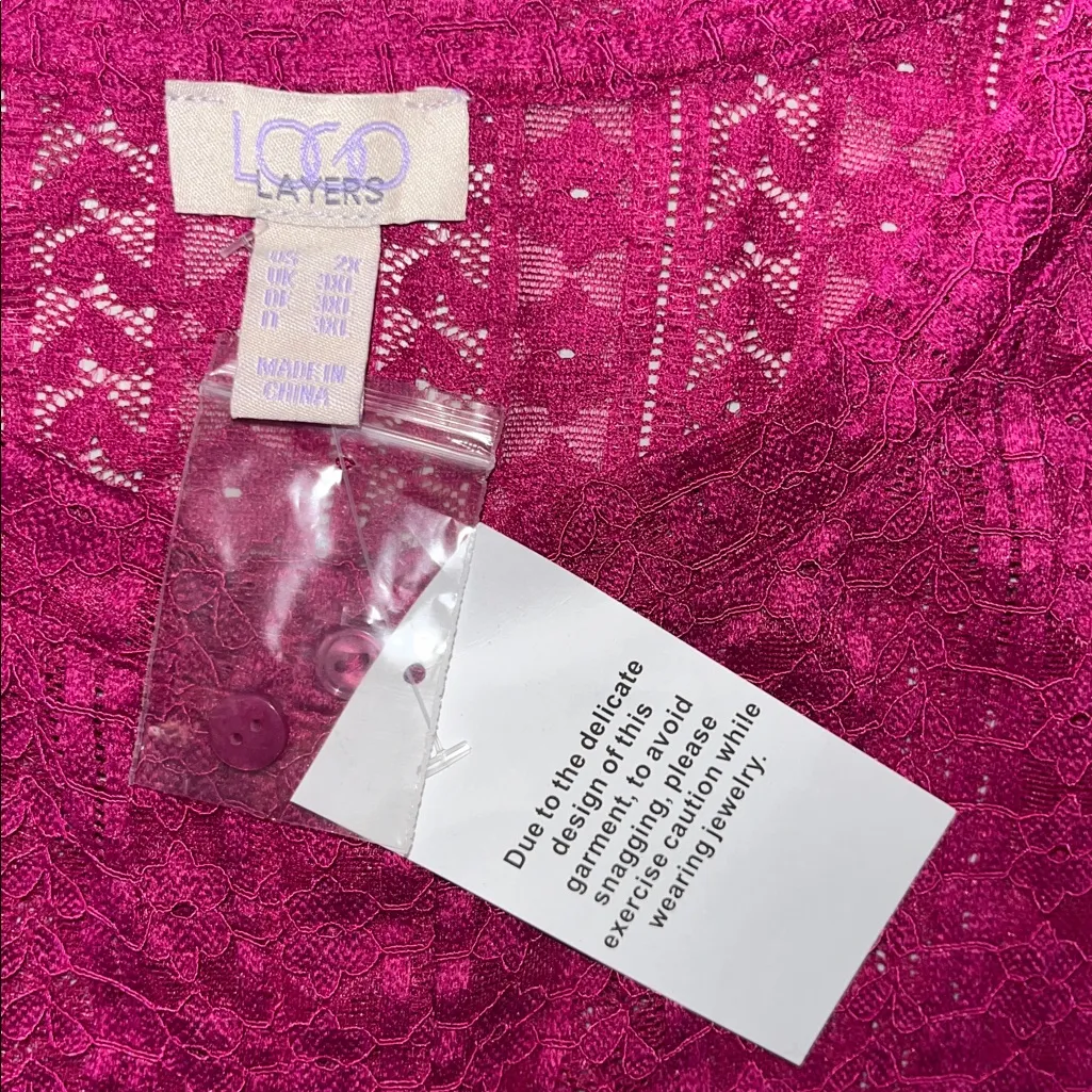 LOGO Layers by Lori Goldstein NWT Size 2X Fuchsia Floral Lace Button Cardigan - Image 5