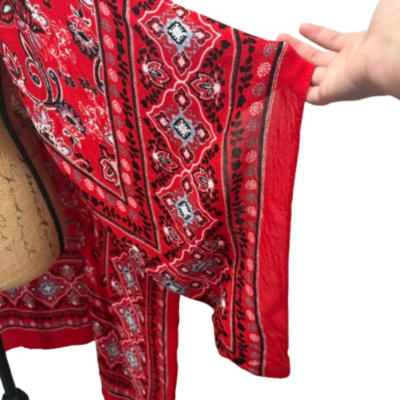 Maurices Duster Kimono Red‎ Bandana Paisley Print Boho Festival Flowy One Size - Image 2