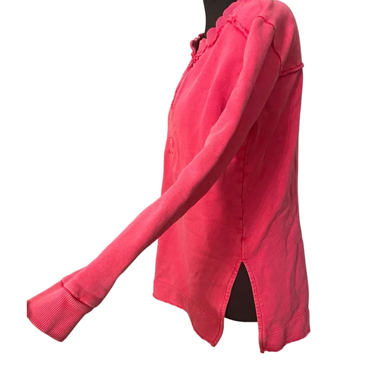 Pilcro Anthropologie Pink Henley Sweatshirt XXS Cotton Long Sleeve Split Hem - Image 4