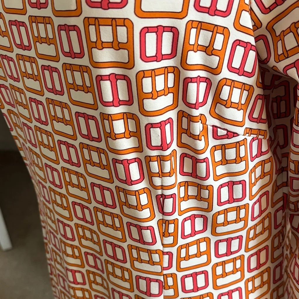 J. McLaughlin geo print- pink, orange, and off white 3/4 Sleeve Dress - Image 4