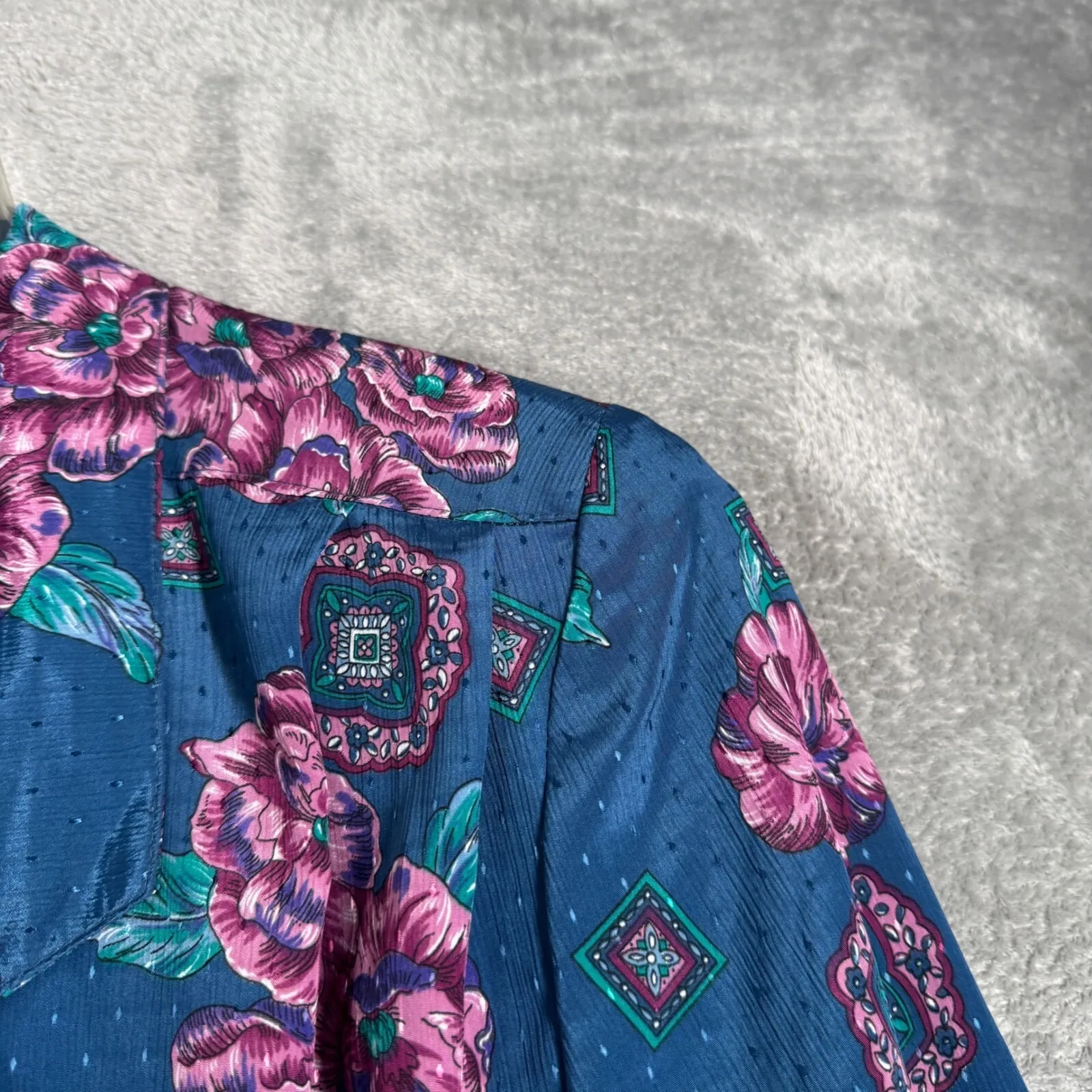 Pykettes Blazer Womens L Blue‎ Pink Floral Print Vintage 80s 90s Cottagecore Blue Size L - Image 5