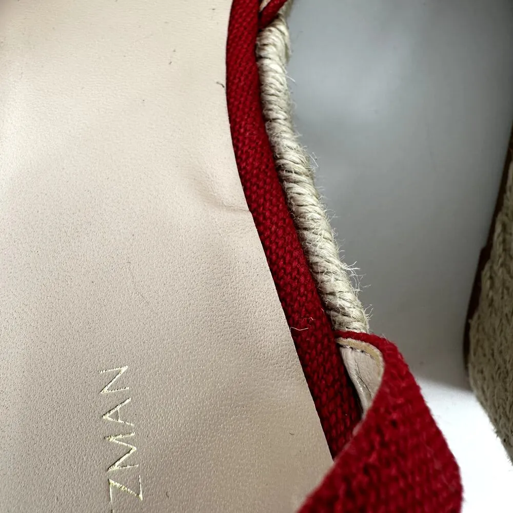 Stuart Weitzman Mykonos Sandals Closed-toe Espadrille Wedge Ankle Strap Red 10 - Image 8