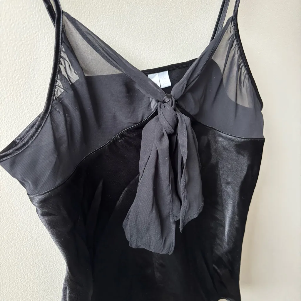 Black Satin Camisole with Sheer Details Size M - Image 2