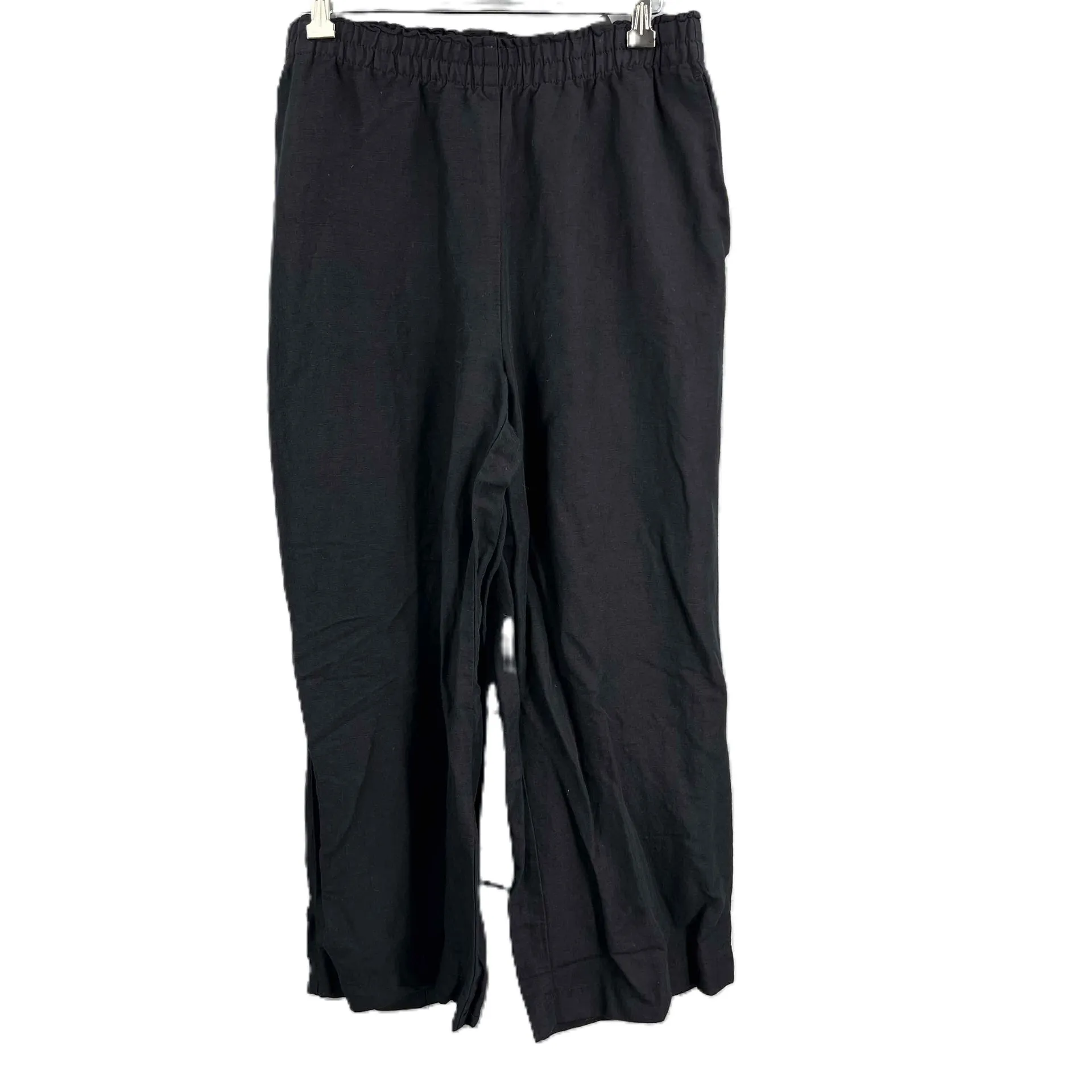 H&M‎ Black Linen Pants Elastic Waist Wide Leg Womens Small - Image 3
