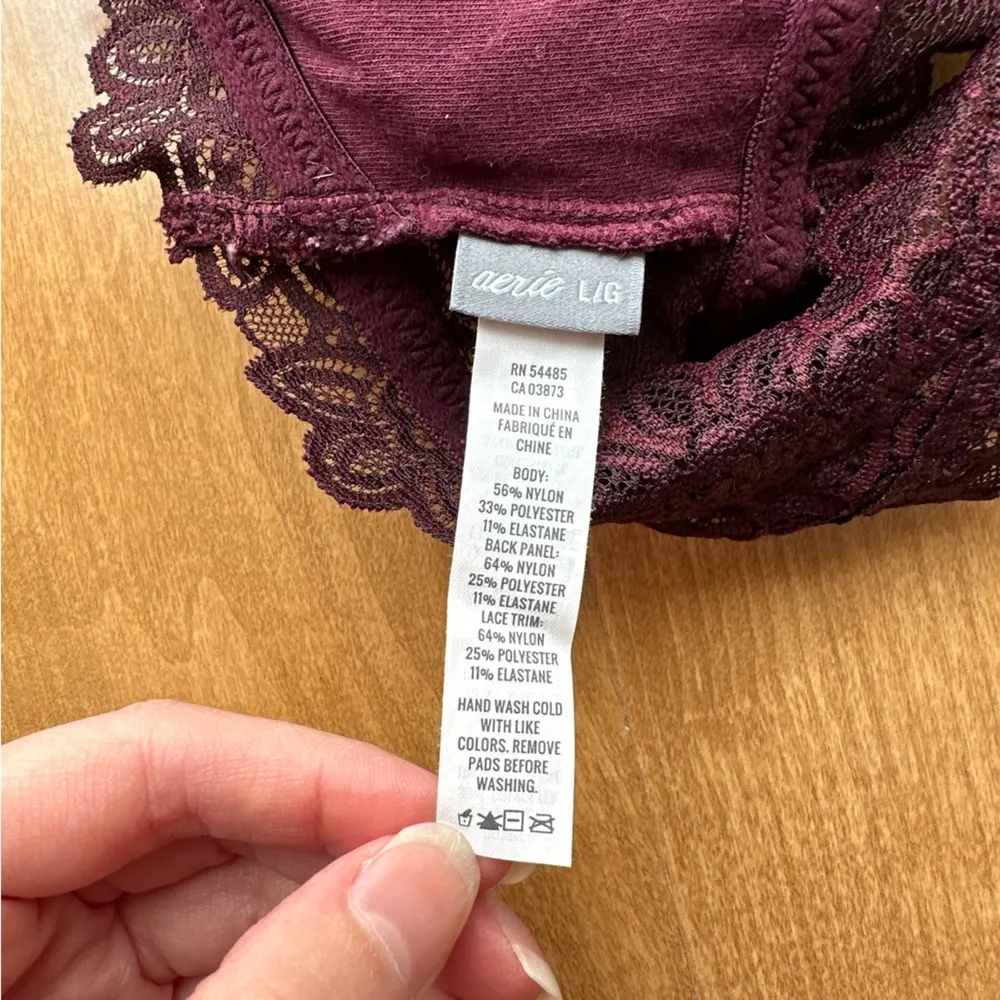 aerie Lace Triangular Halter Bralette - Burgundy, Size Large - Image 14