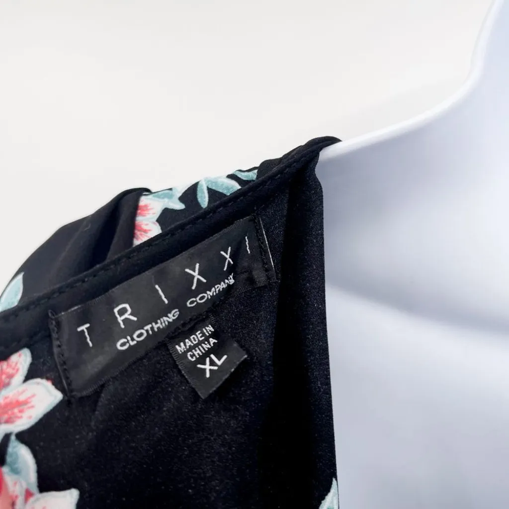 Floral Print Chiffon V Neck Smocked Sleeve Faux Wrap Jumpsuit Pants Trixxi XL - Image 6