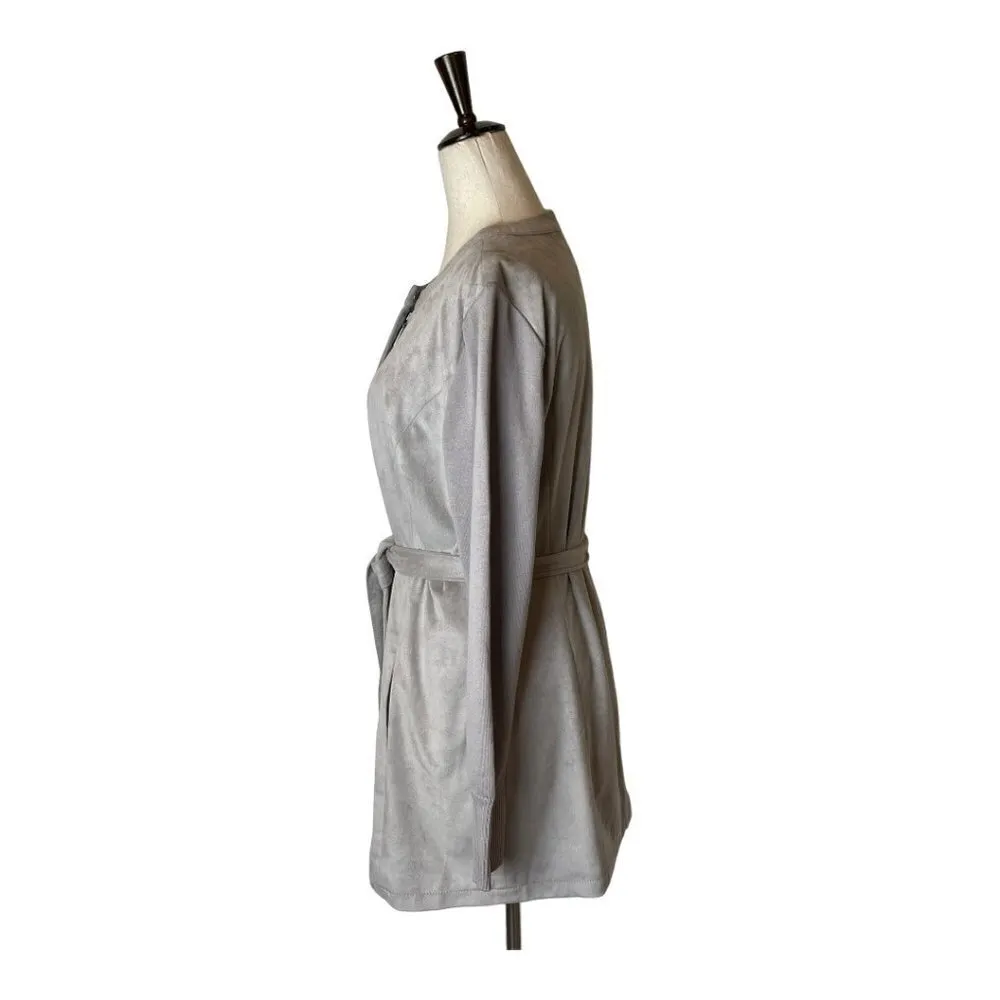 H By Halston Gray Faux Suede Knit Sleeves Tie Waist Trench Coat Jacket‎ Size 8 - Image 6