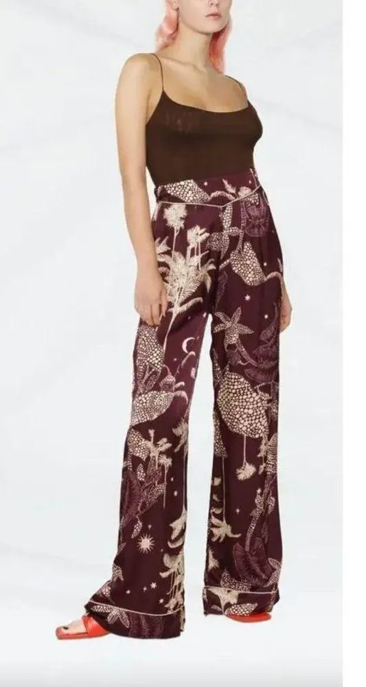 Forte Forte Printed Palazzo Pants Purple Cream Womens Size 00 XXS - Image 2