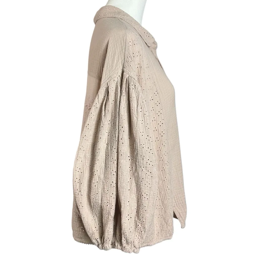 Free People Dainty Ethereal Cottage Eyelet Lace Full Bloom Shirt Rose Dust Large - Image 4