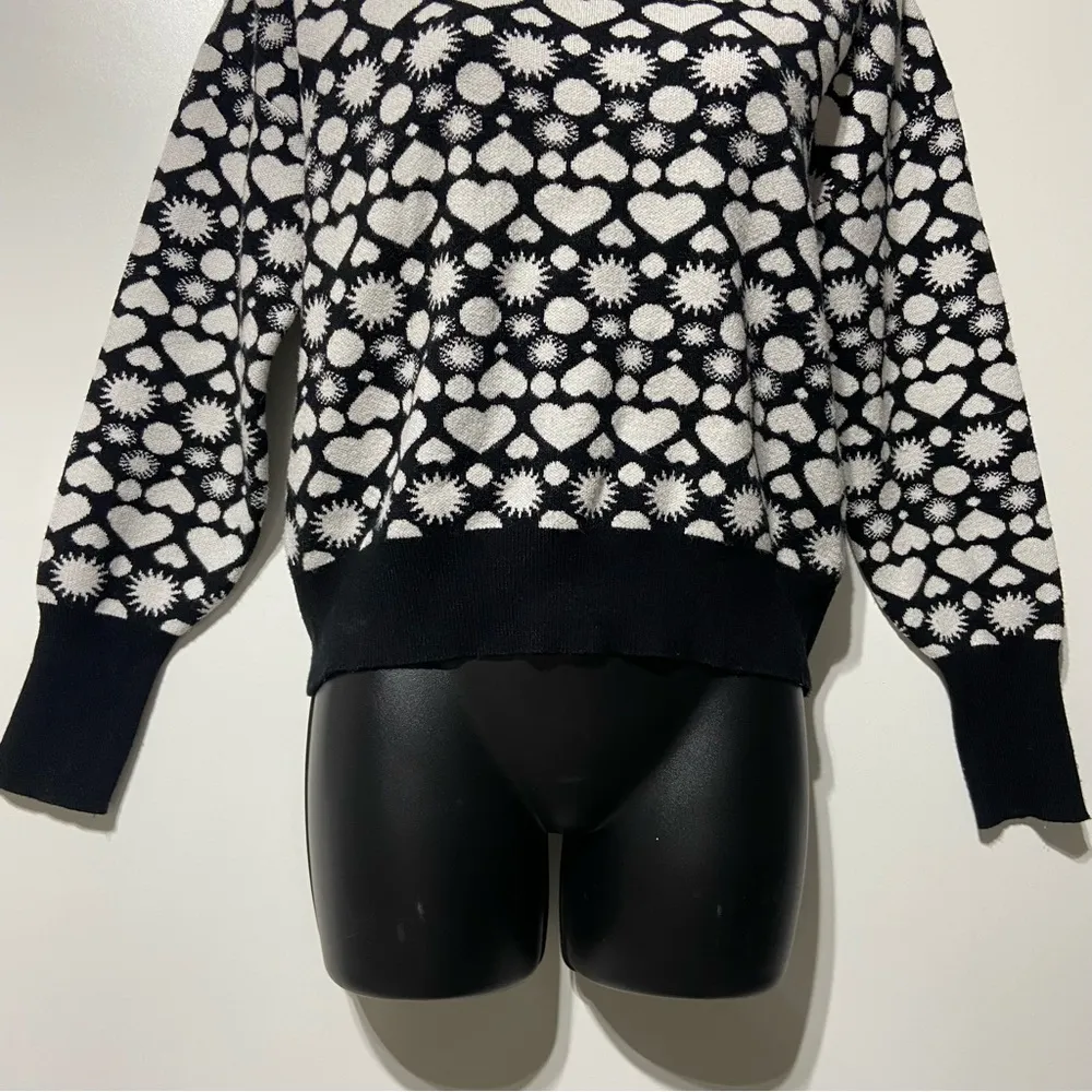 Maeve Anthropologie Sunshine in my Heart Cozy Sweater Size XS Black White Sun - Image 5