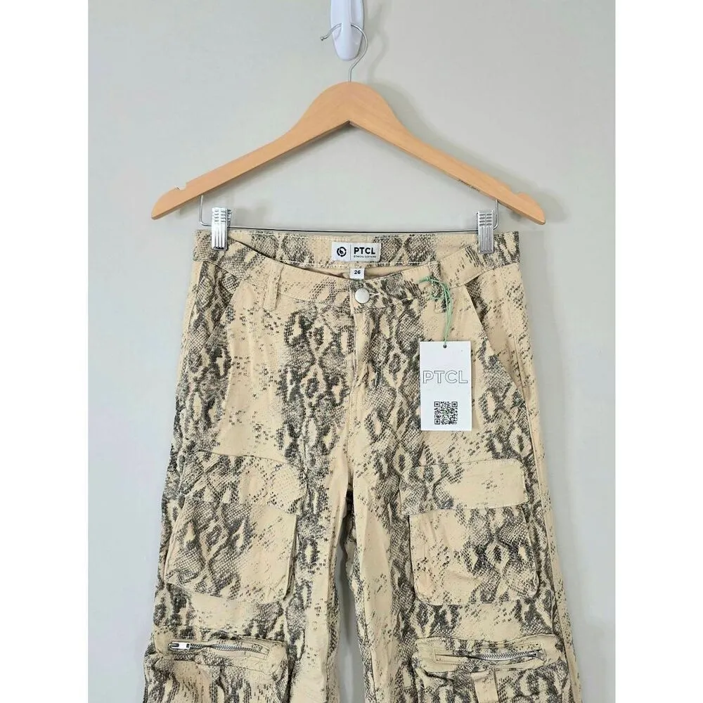 PTCL Cargo Baggy Style Pants Size 26 Snake Print Pockets Low - Image 5