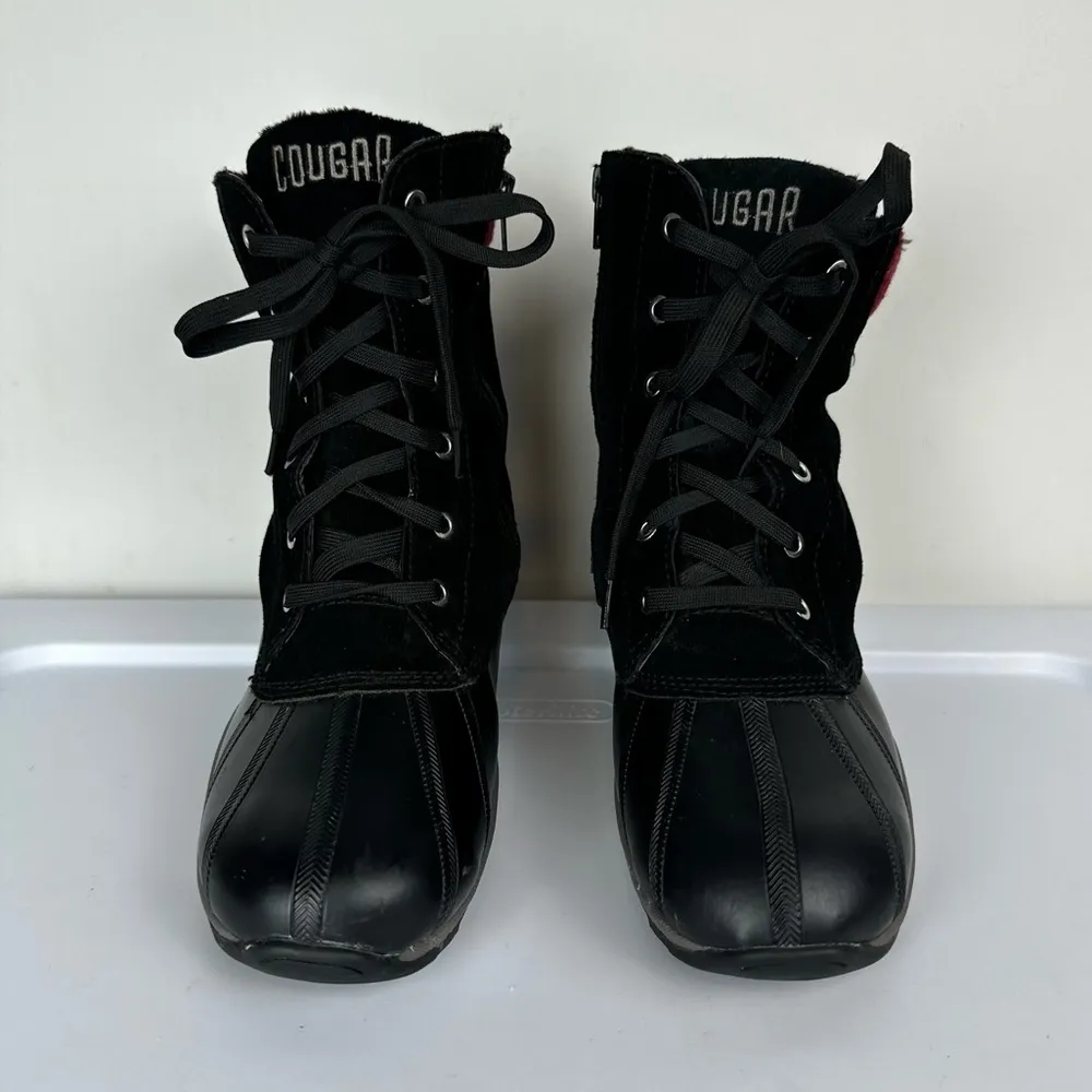 Cougar Canada Totem Waterproof Duck Boots Sz 7 Black Leather Plaid Cuff Lace Up - Image 5