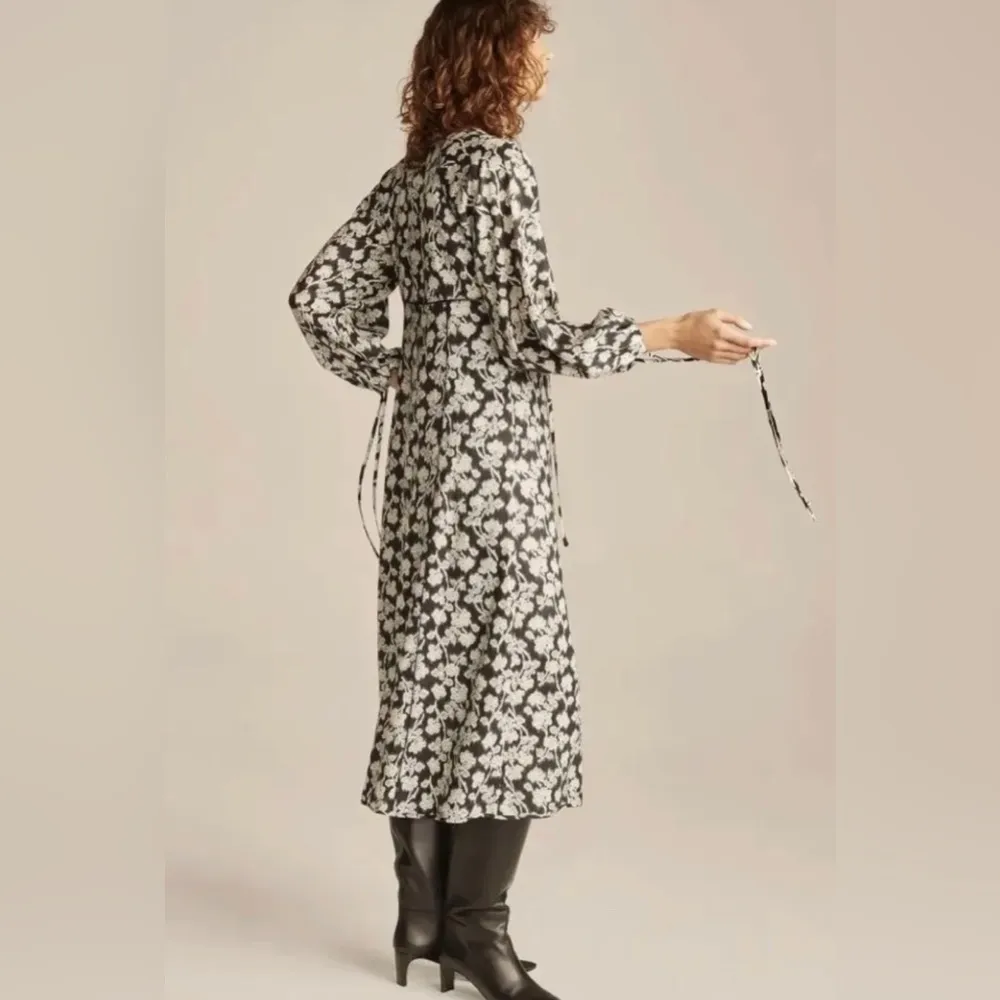 Rebecca Taylor Alicia Fleur Midi Long Sleeve Dress in Black Combo 2 - Image 2