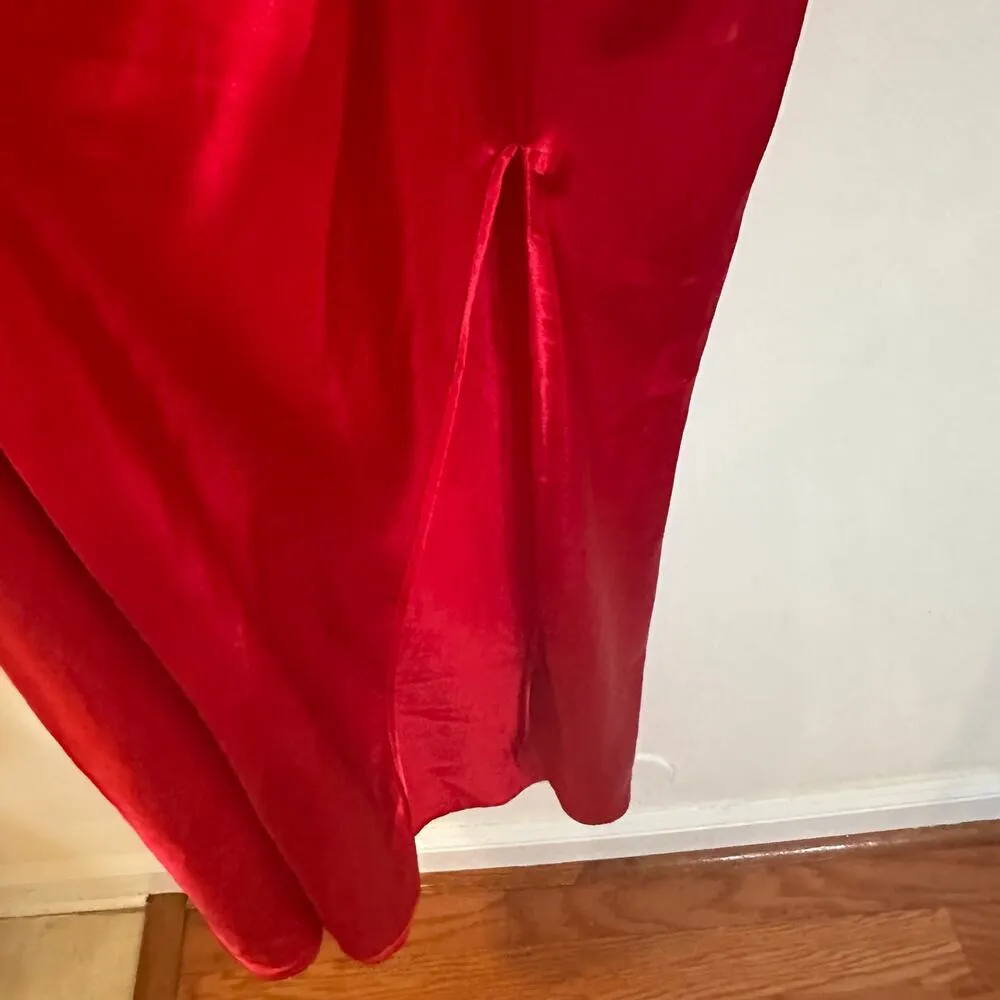 Vintage Victoria's Secret Long Red Satin Lace Night Gown sz L - Image 9