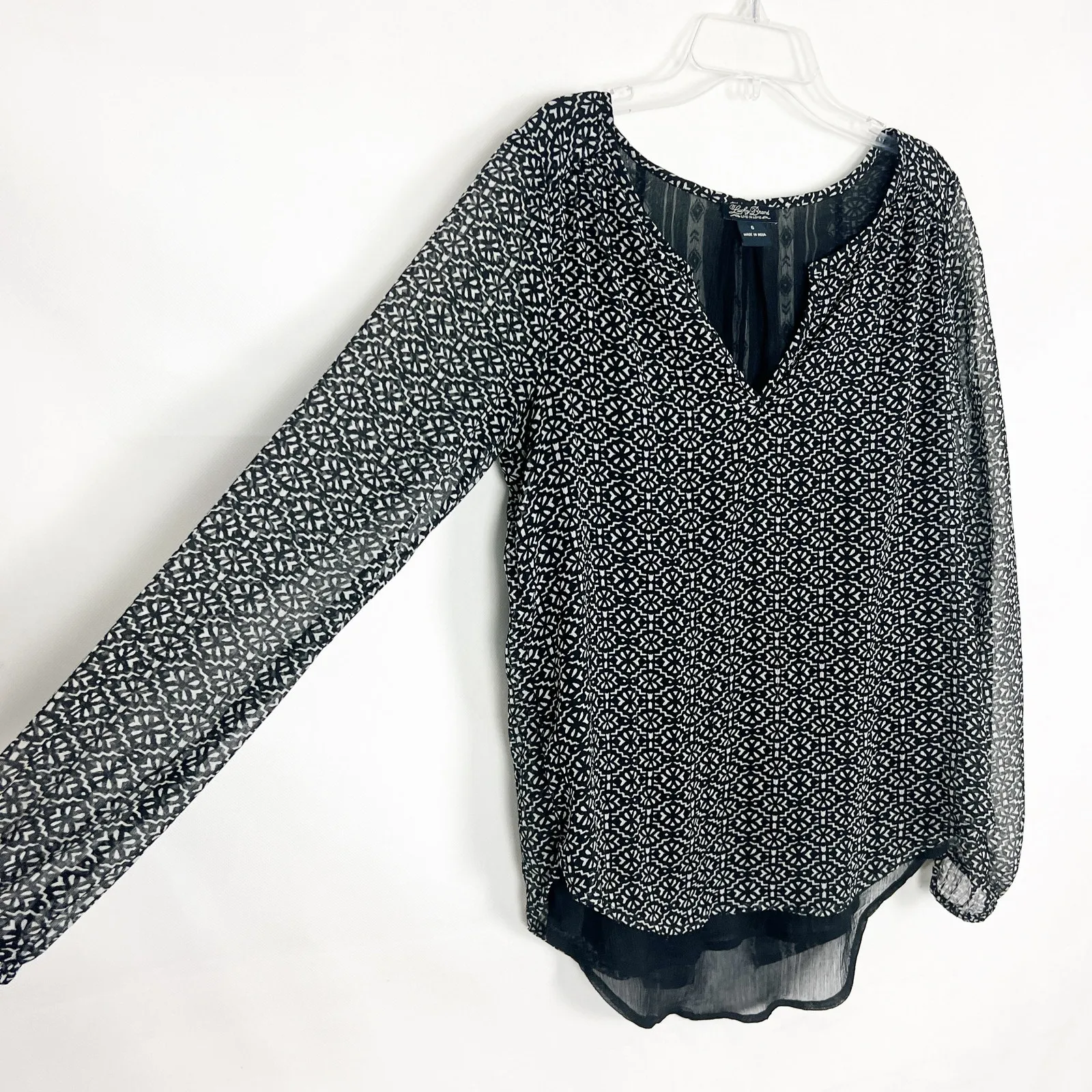 Lucky Brand Sheer Boho Long Sleeve Top Size Small - Image 5