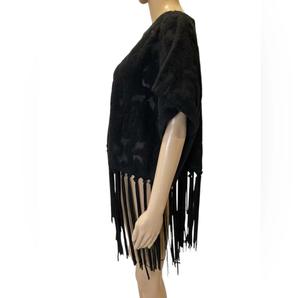 INC International Concepts Fringe Burnout poncho size PP/PS Black - Image 2