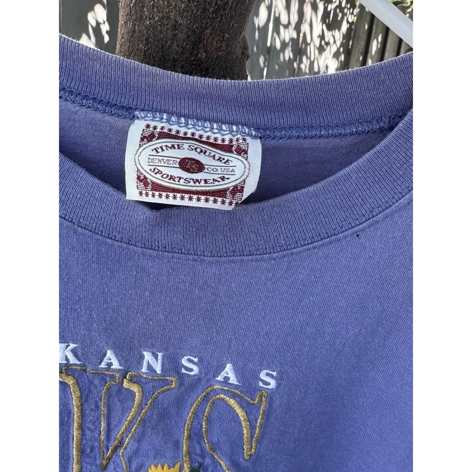 Vintage Kansas Sunflower State Embroidered Tee Time Square Sportswear USA Sz L Blue Size L - Image 3