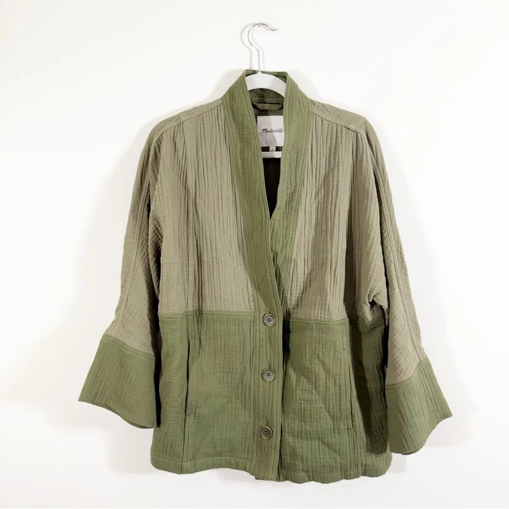 Madewell Lightspun Robe Jacket in Colorblock Distant Surplus Green Small - Image 5