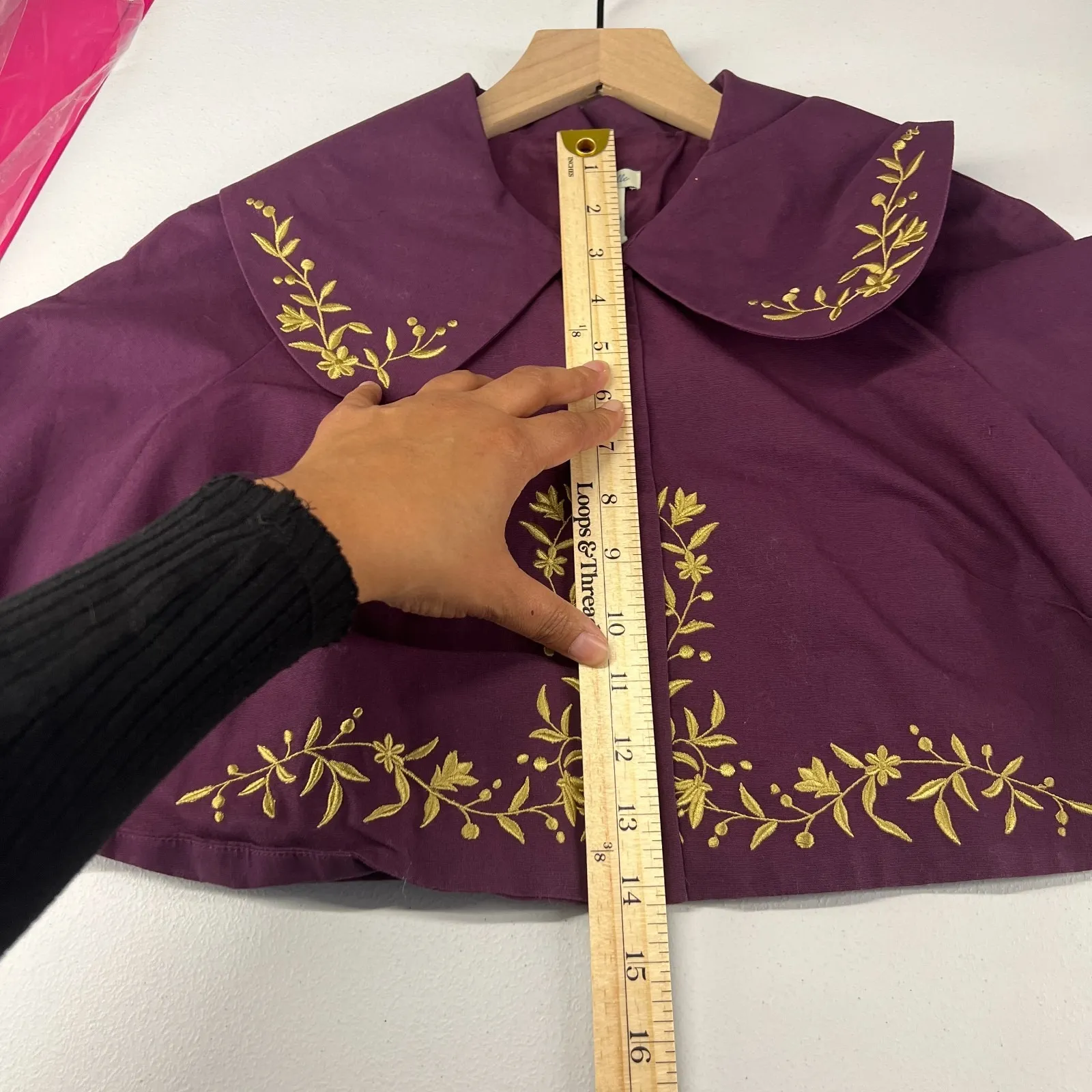Anthropologie Odille Bolero Jacket Women's 2 Purple Gold Embroidered Cotton - Image 12