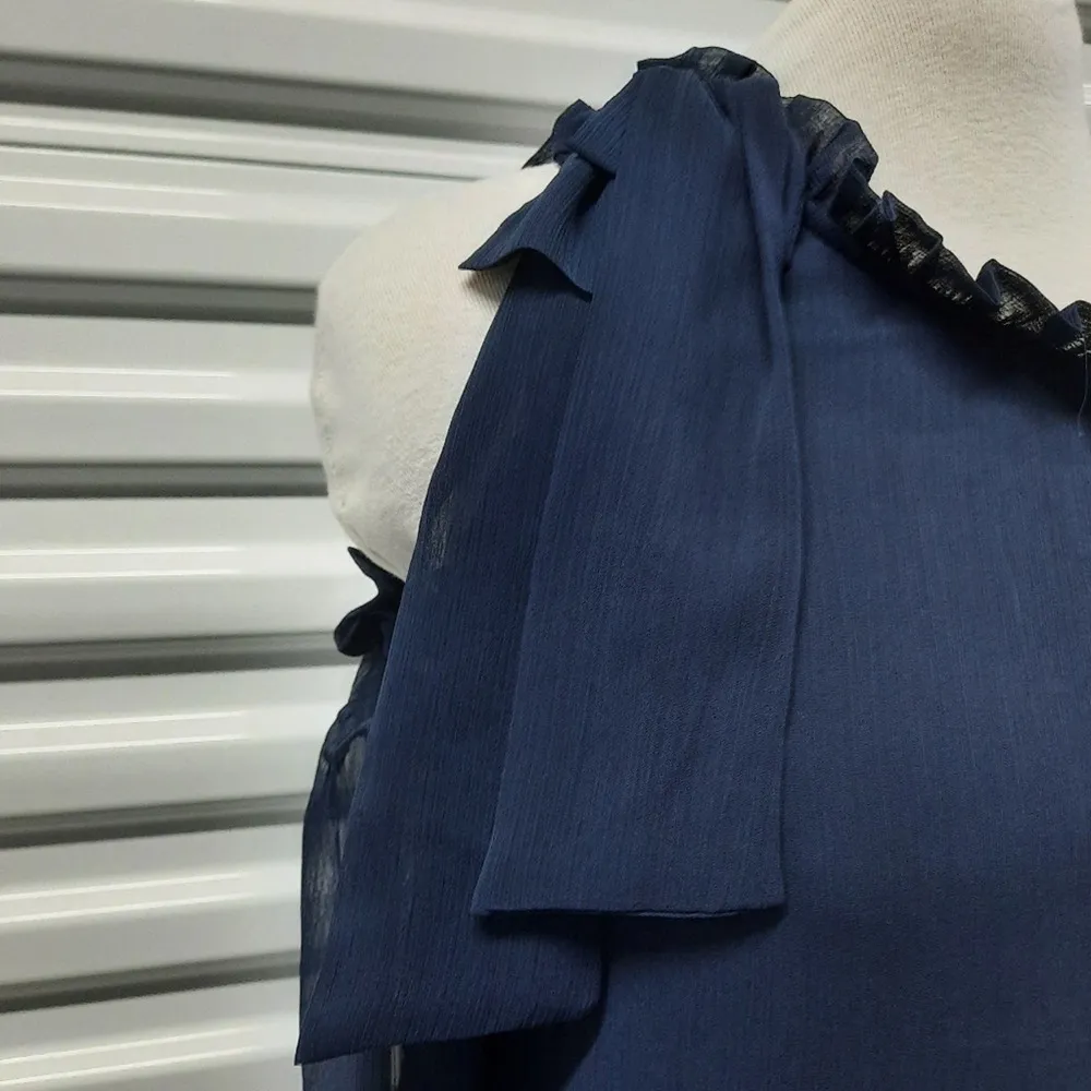 CeCe Blouse Top Womens Extra Small Blue Off Shoulder Sheer Preppy Party Sexy - Image 3