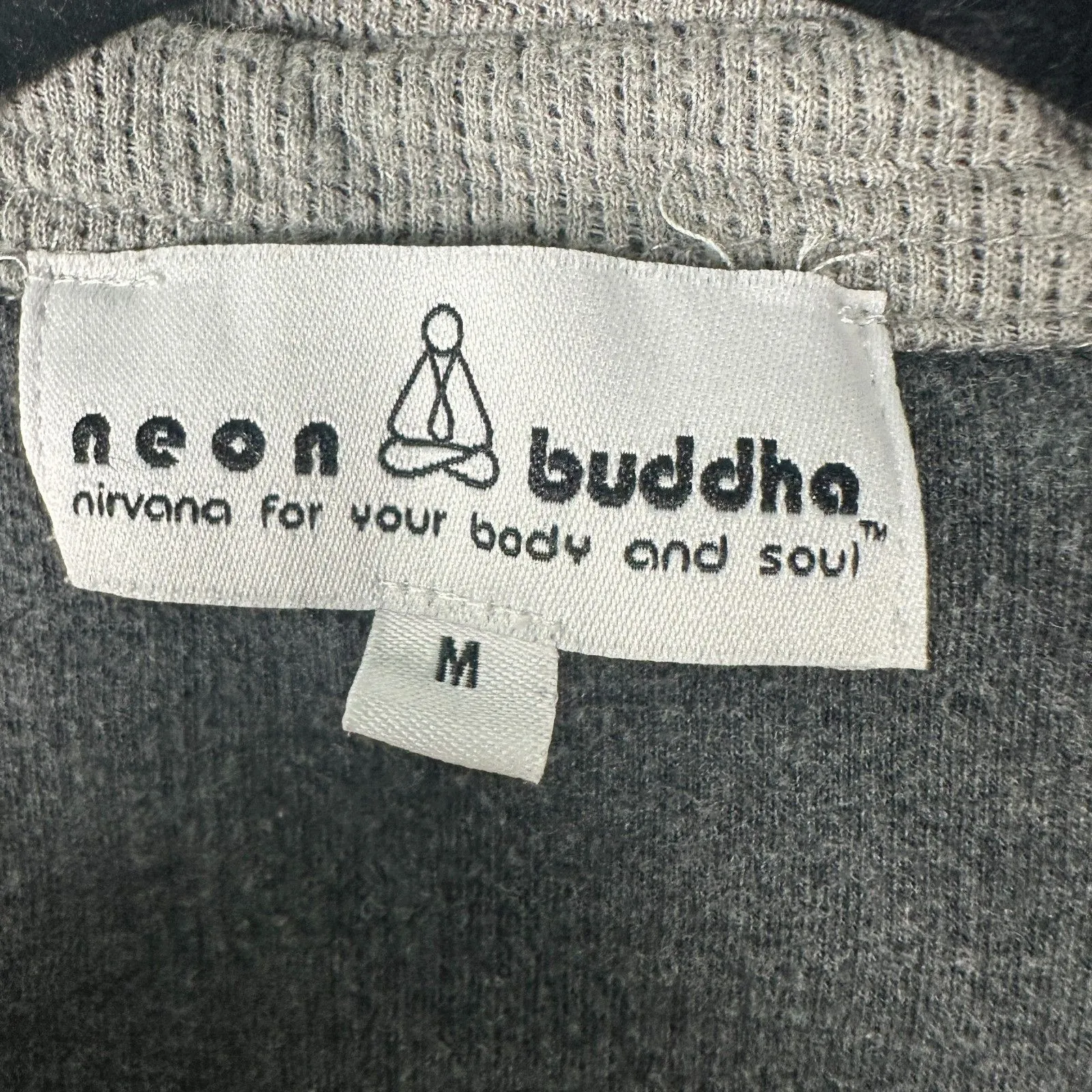 Neon Buddha Grey Gray Waffleknit Quirky Boho Button Roll Tab Sleeve Shirt Medium - Image 2