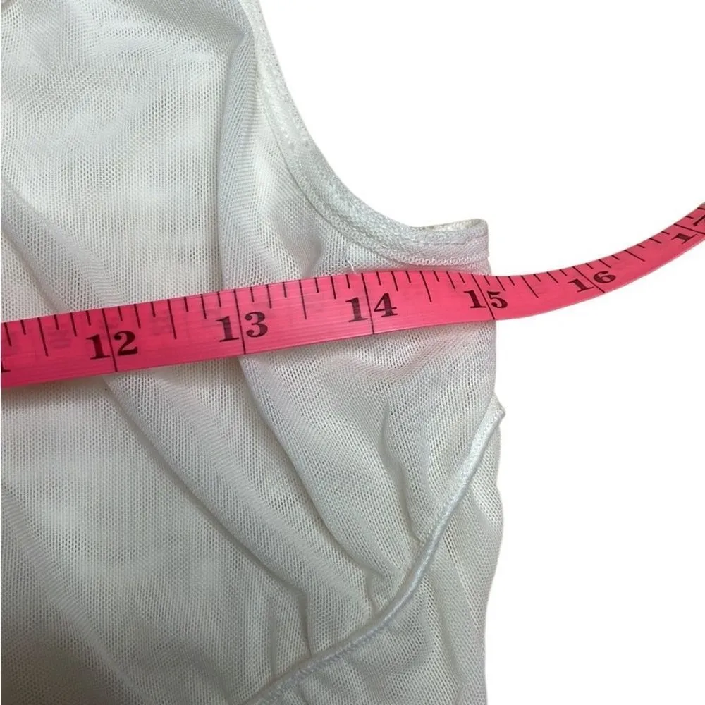 NWT Anthropologie mock neck mesh White Sleeveless Tank Top asymmetrical trim Med - Image 8