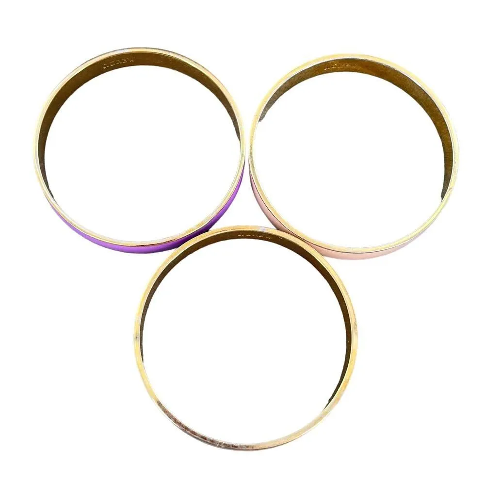 J Crew Enamel Bangle Bracelet Lot Pastel Set of 3 Pink Beige Lavender - Image 5