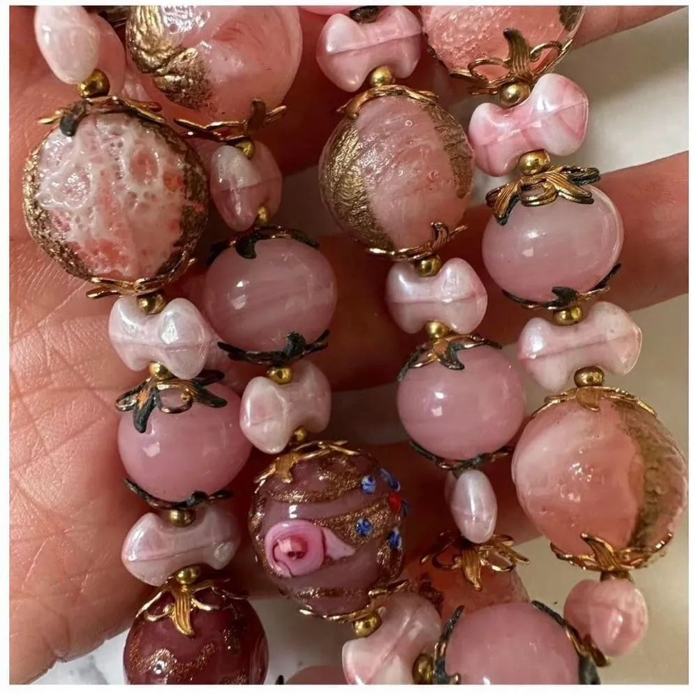 Pink art glass wedding cake vintage necklace - Image 14