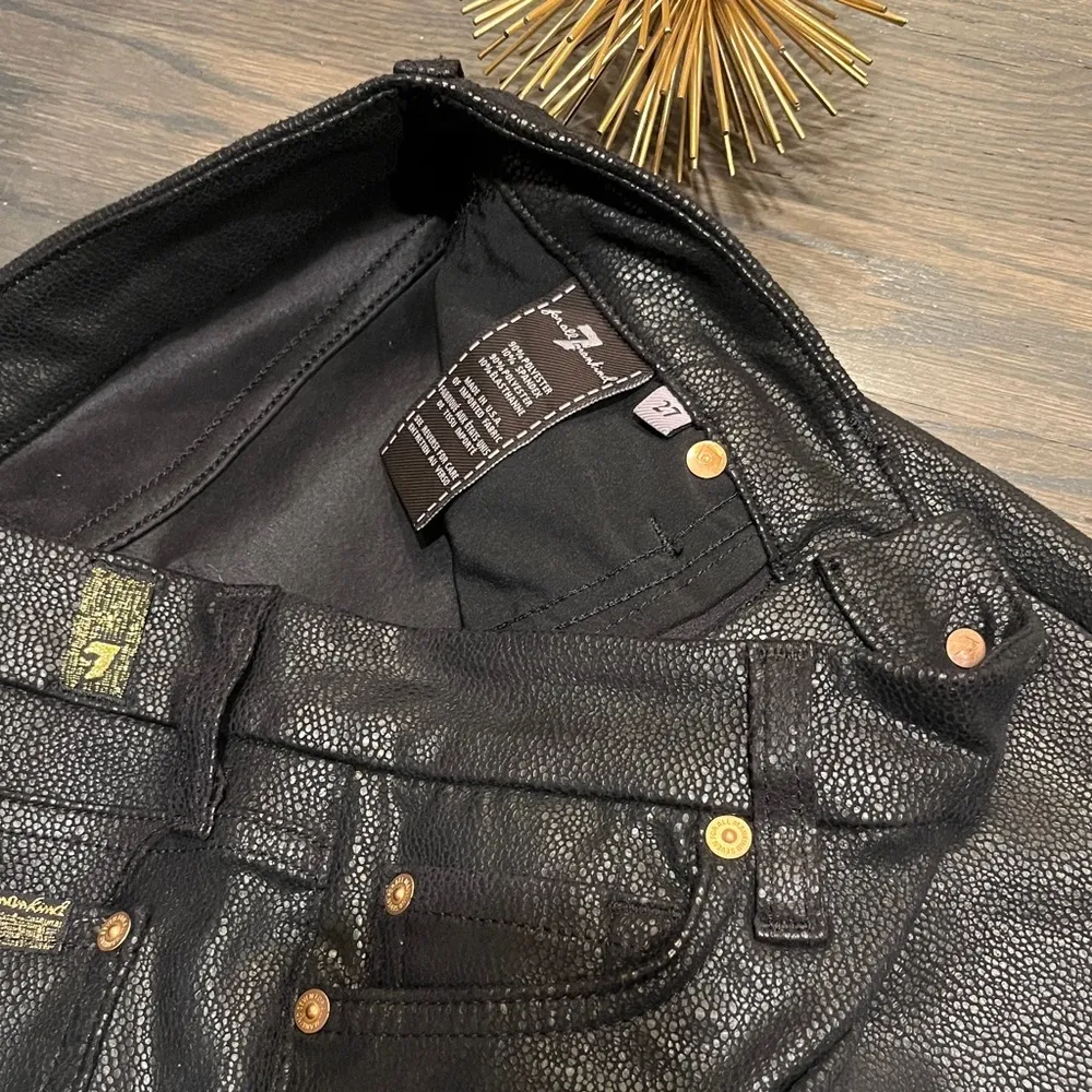 7 for All Mankind Knee Seam Skinny Jean Crackle Like Leather Black High Rise 27 - Image 7