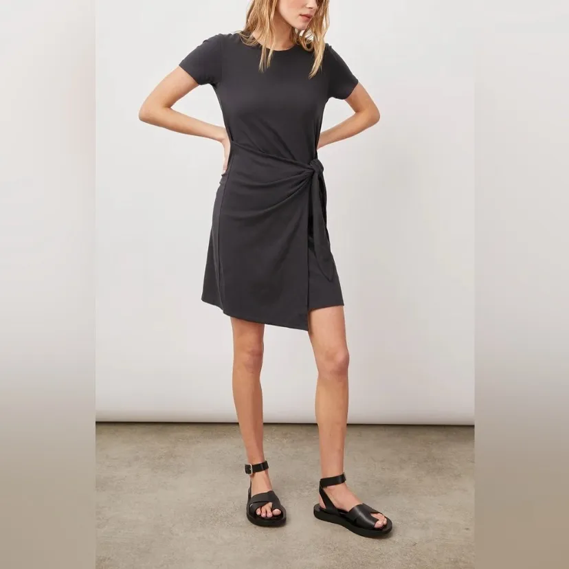Rails Edie Shirt Wrap Dress cotton jersey minimalist clean chic charcoal gray - Image 2
