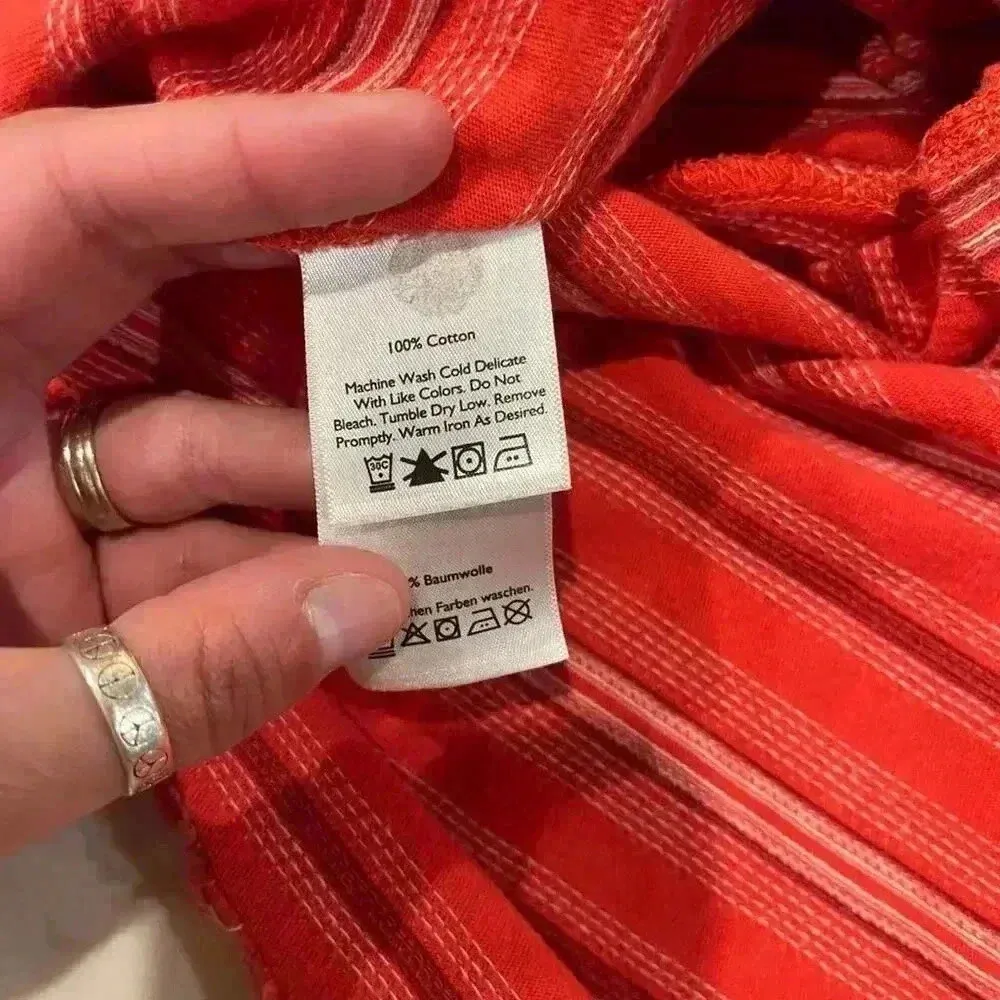 Eddie Bauer Red Stripe Short Sleeve V Neck Dress Womens XL Pockets Cotton Casual - Image 5