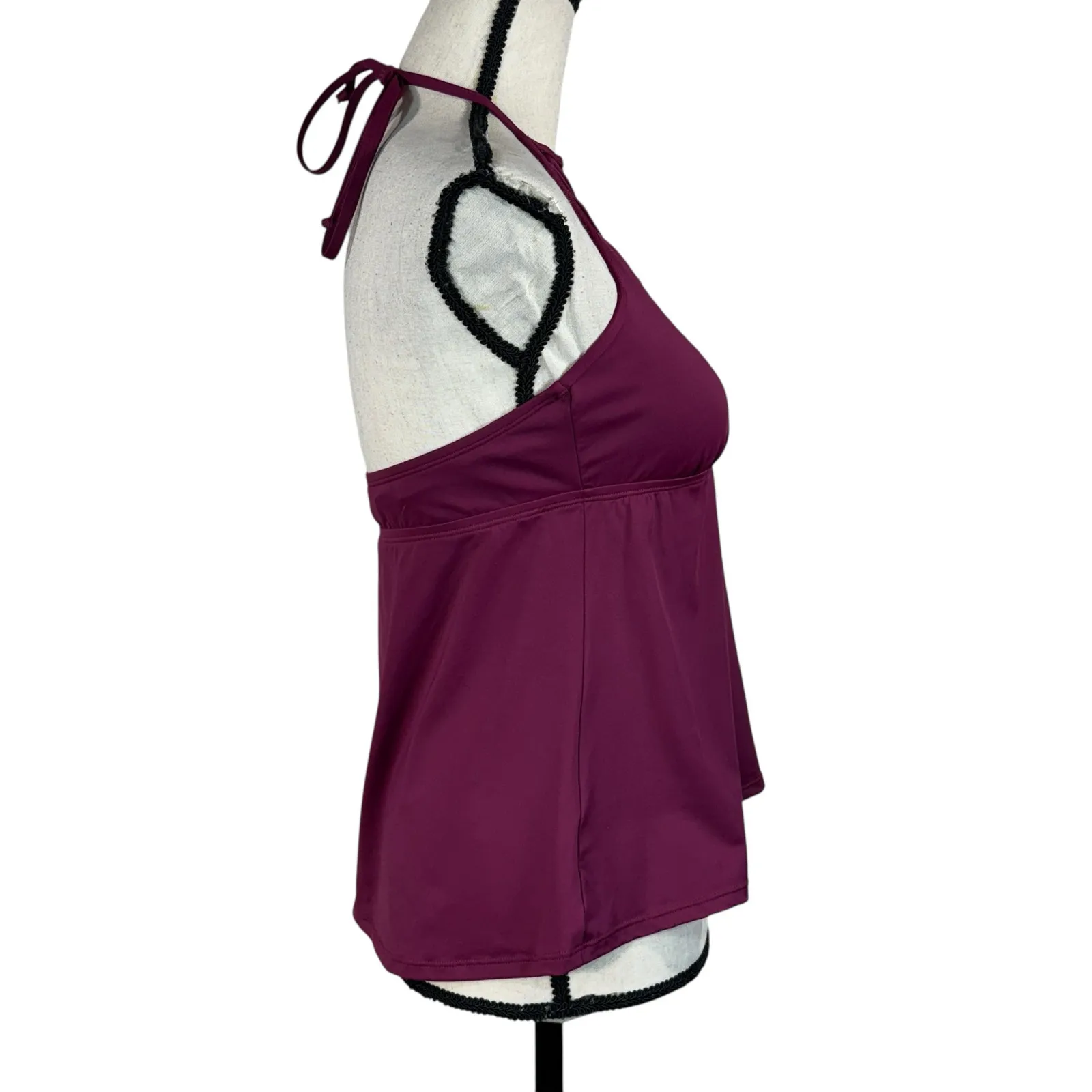 APT 9 Medium Lattice Tie Halter Tankini Swim Top Padded Cups V-Neck Stretch Plum - Image 3
