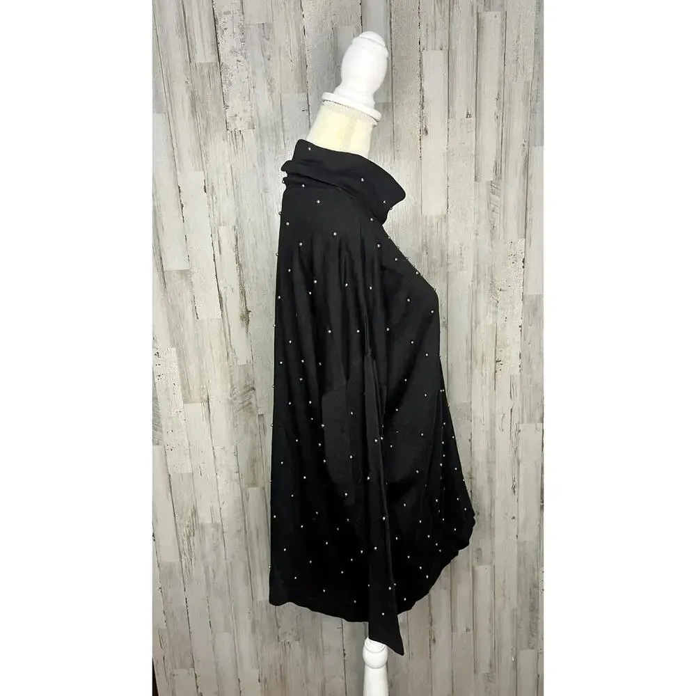 Richard‎ Sport Women's Large Black Long Sleeve Blouse w/ Pearl Embellishments Blue - Image 3